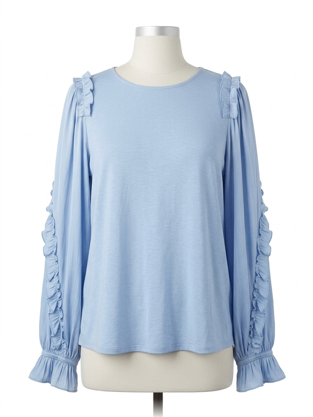 LOFT Light Blue Ruffle-Trim Long Sleeve Top